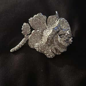 Nolan Miller "Ava" Rose Pavé Rhinestone Brooch Silver Tone Rhodium Plate Vintage